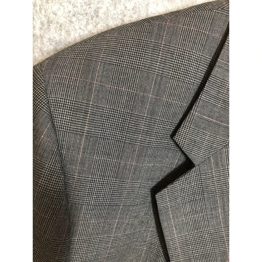 Gerald Austin Suit Gray Check 46R Wool Blazer Sport Coat  36 Trouser Business
